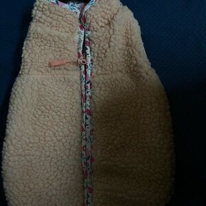Cream Sherpa Vest with Floral Trim